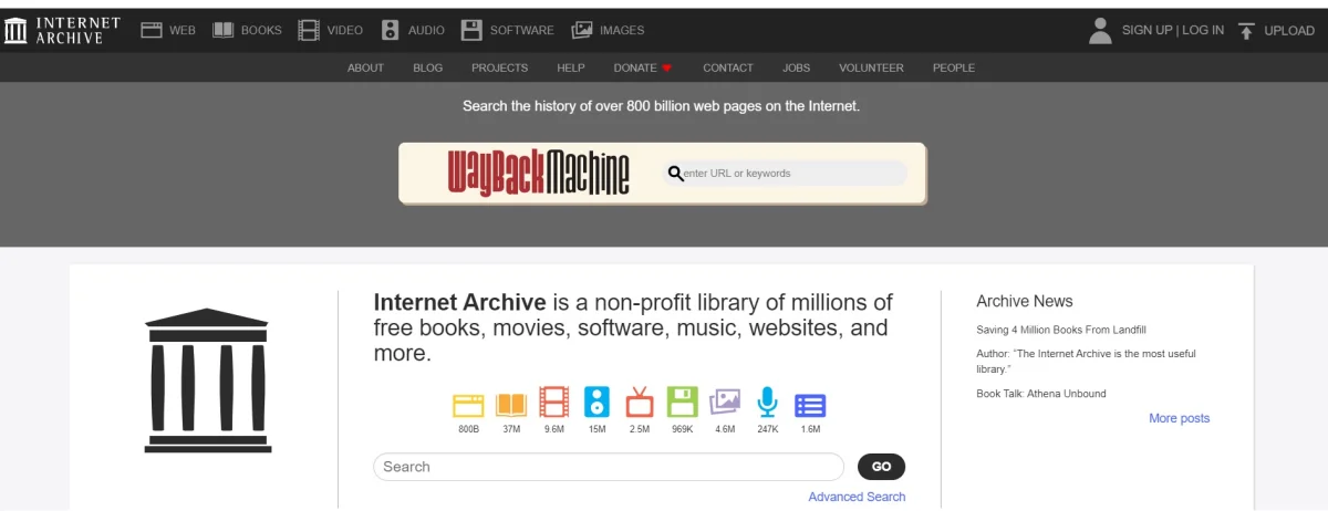 Wayback Machine Home Page