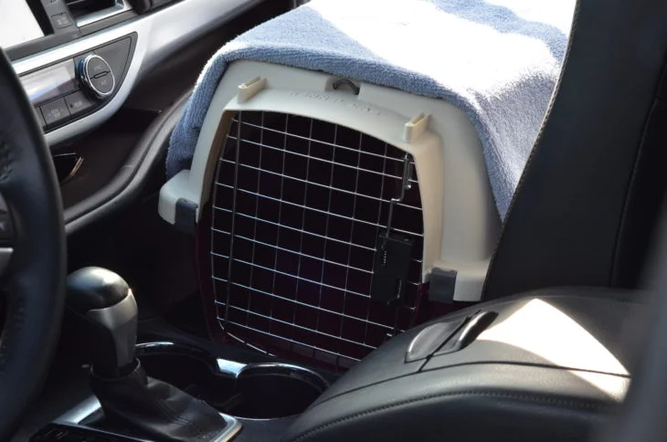Carrier in front seat with towel Carrier in front seat with towel